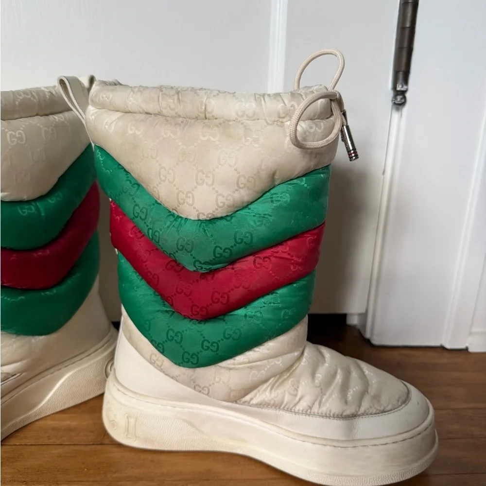 Gucci Red & Green Chevron Padded Nylon Winter Boots